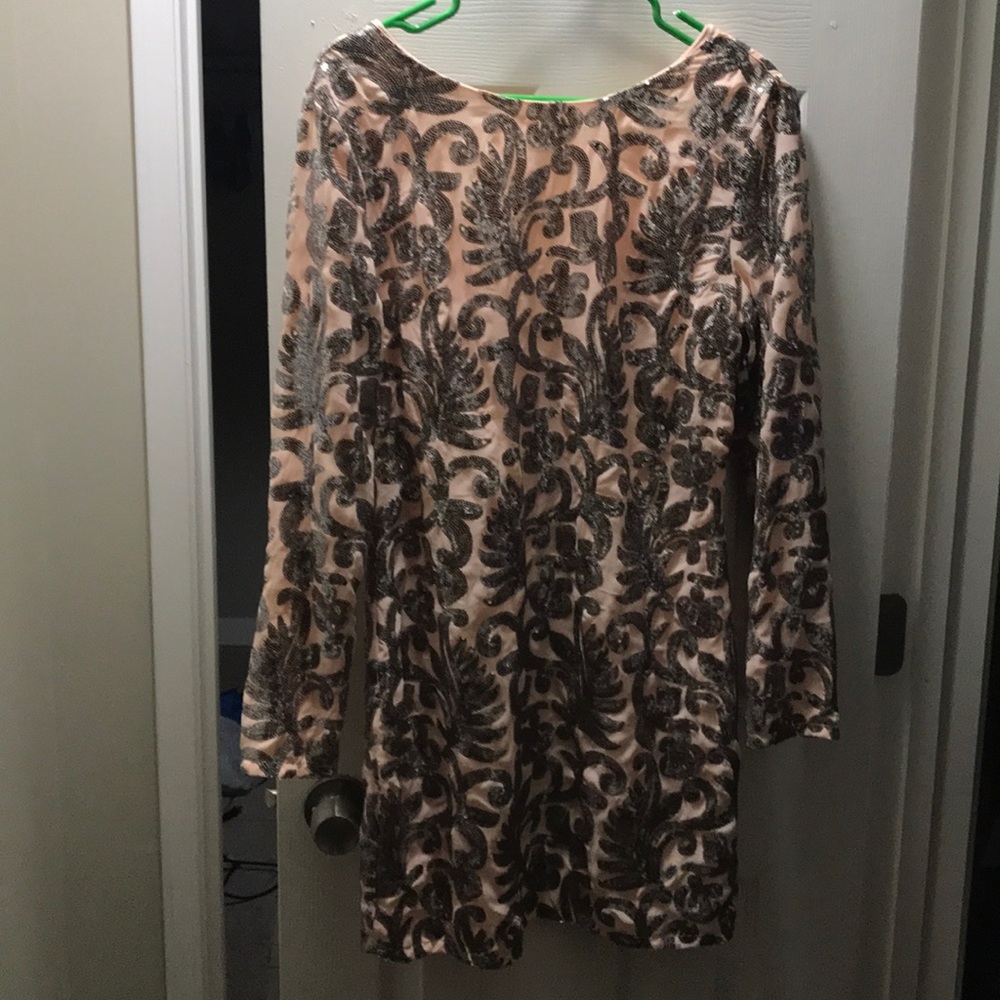 Peach and silver sequins dress